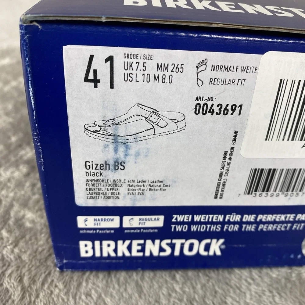 Birkenstock Gizeh Sandals Womens US 10 EU 41 Black Birko-Flor Regular Fit NEW
